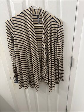 Striped Open-Front Women’s Cardigan Sweater - Beige & Black